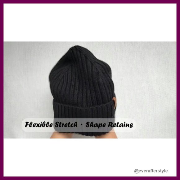 Merino Wool Rib Knit Beanie Unisex Classic Soft Warm Winter Hat Cuffed
